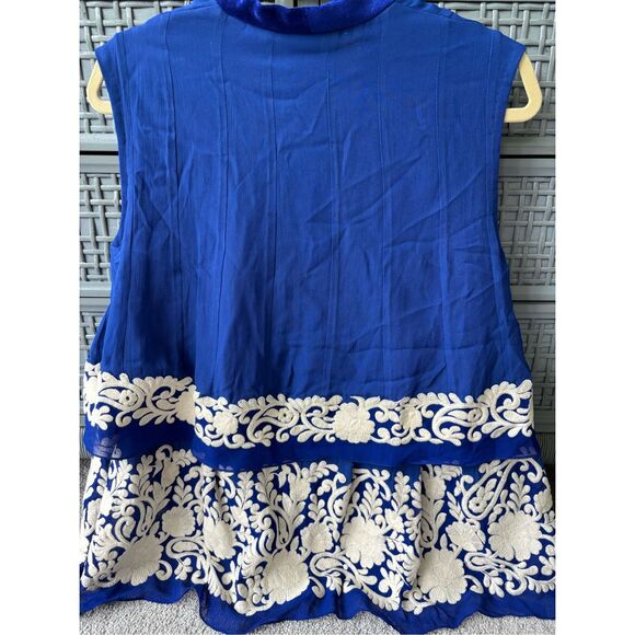 NWT Mynahs Reynu Taandon Royal Blue Tiered Embroidered Sleeveless top, $228 Medi - Picture 9 of 9
